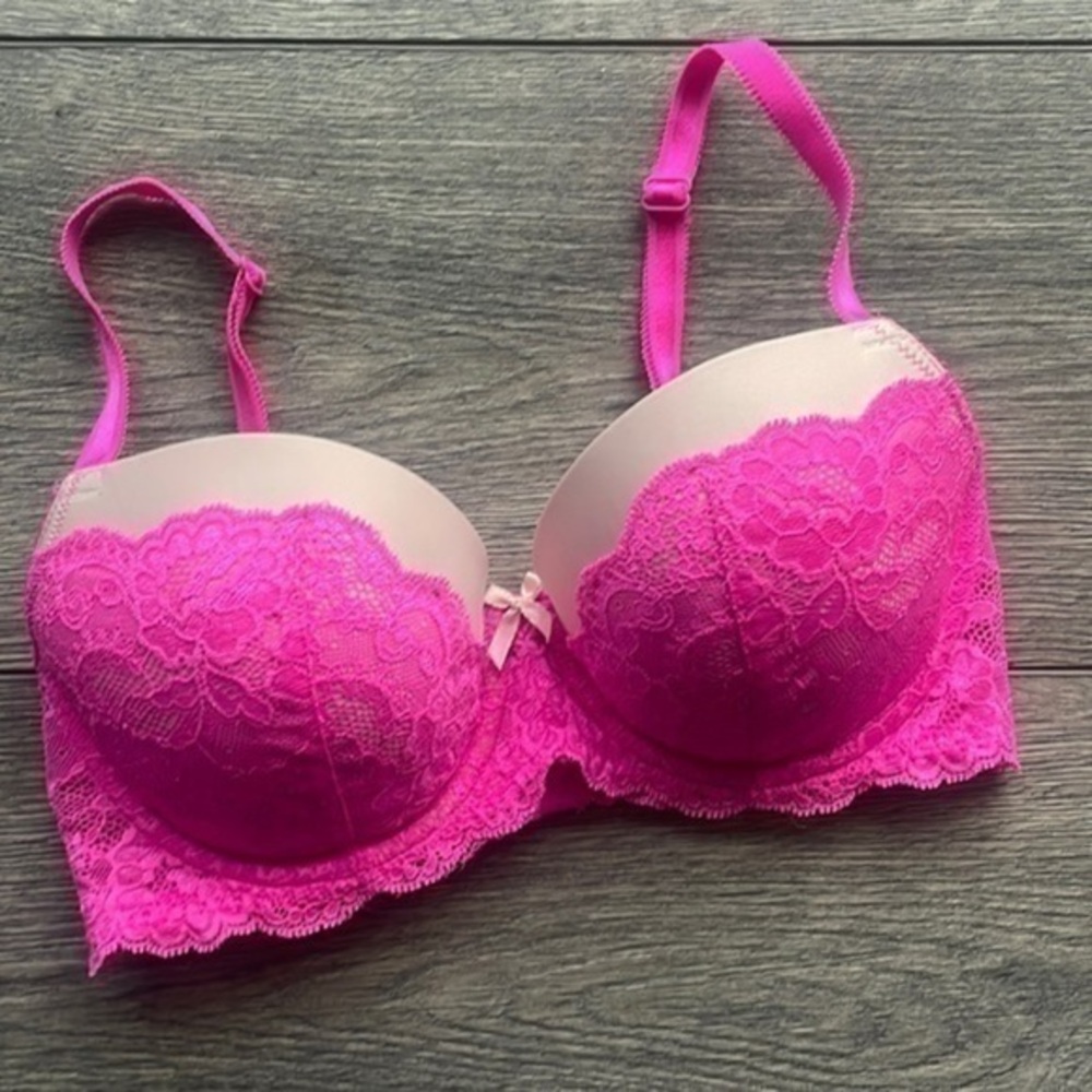 Victoria’s Secret bra fluorescent pink lace two toned 34D